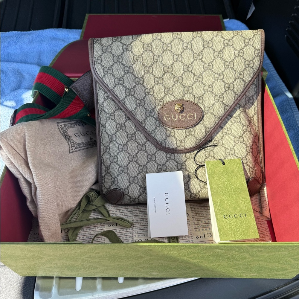 Gucci Gray and Brown Monogram Backpack